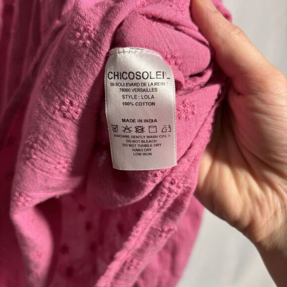 Chicosoleil France Pink Swiss Dot Long Sleeve Puffy Coquette Buttons Blouse Sz M - Picture 5 of 6